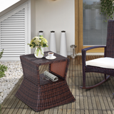 Outsunny PE Rattan Tea Coffee Table with Parasol Hole and Storage Shelf – Metal Frame Garden Table, Mixed Grey