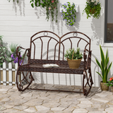 Outsunny Metal Rocking Bench for 2 – Garden Swing Loveseat with Hollow-Carved Seat, Bronze