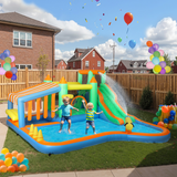 AIYAPLAY Bouncy Castle with Ball Pit, Slide, Splash Pool & 680W Blower – Garden Inflatable for Up to 4 Kids