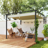 Outsunny 2 x 3m Wall Mounted Pergola with Retractable Sliding Canopy – UV-Protective Roof, Khaki
