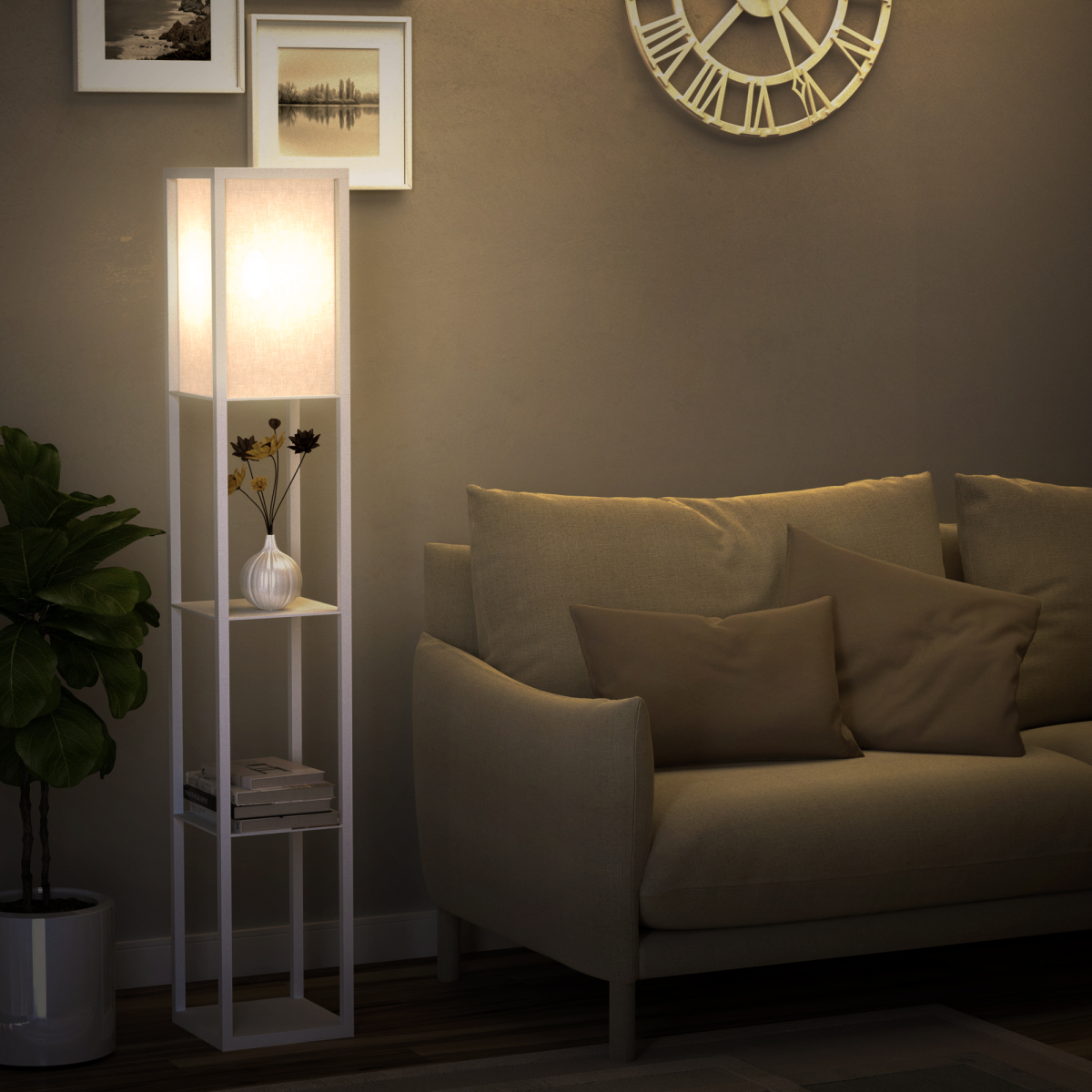 Storage Shelf Floor Lamp – White