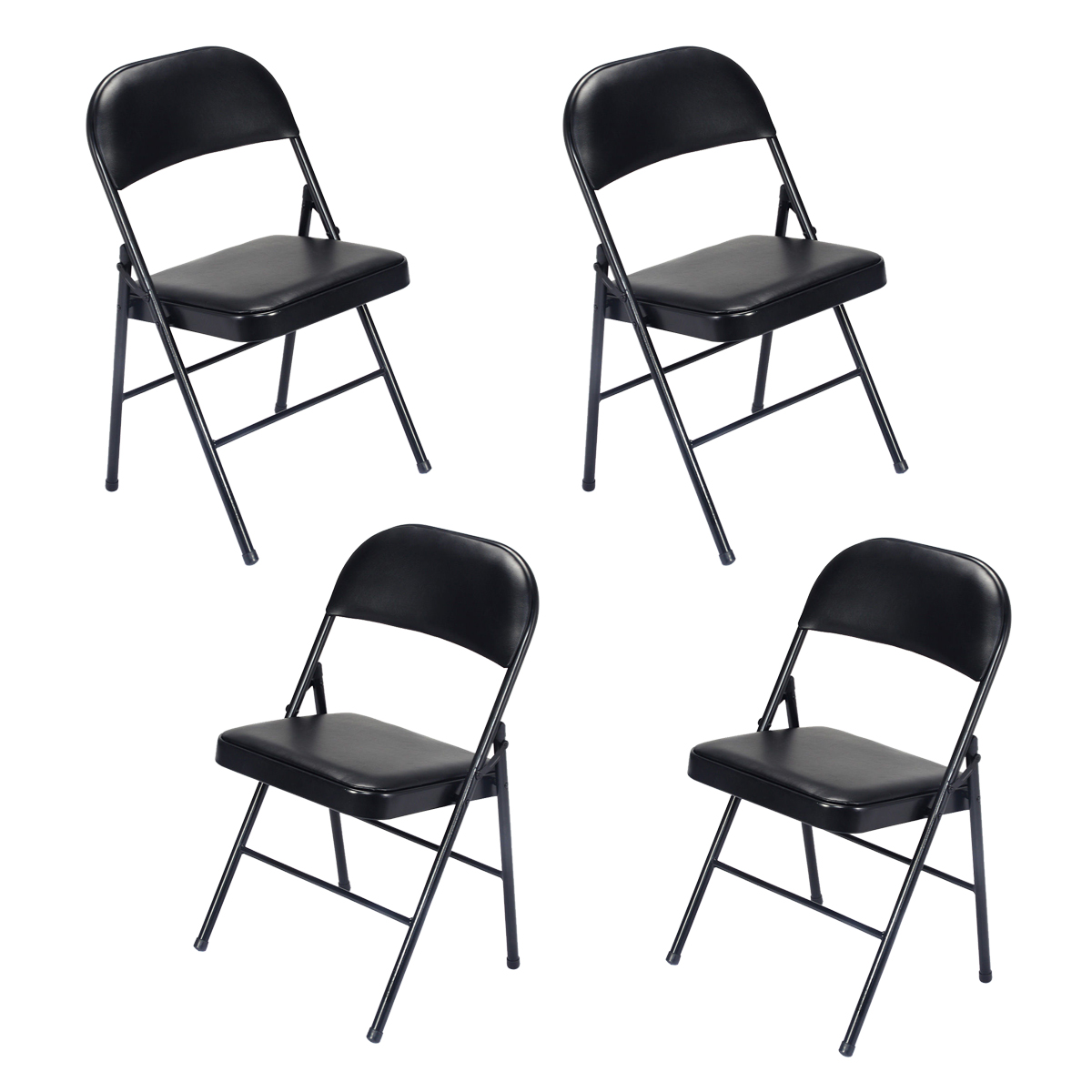 Set of 4 Foldable Steel & PVC Chairs with Padded Seat and Backrest – 150kg Capacity, Black