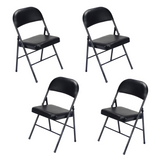 Set of 4 Foldable Steel & PVC Chairs with Padded Seat and Backrest – 150kg Capacity, Black