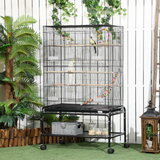 PawHut Bird Cage with Stand, Wheels, Toys & Swing – Steel Cage for Budgies, Finches, Canaries & Parakeets