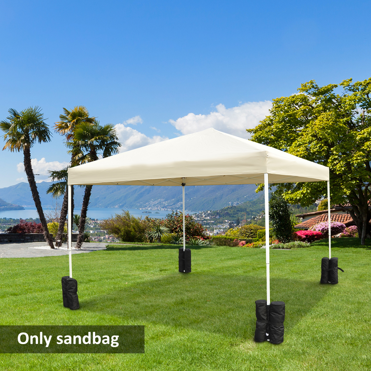 Outsunny Gazebo Sand Bag Weights, Set of 4 Leg Weights with Velcro Attachment – Holds 15kg Each, Black