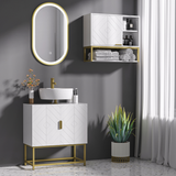kleankin Under Sink Bathroom Cabinet with Double Doors & U-Shaped Cut-Out – Storage, White & Gold