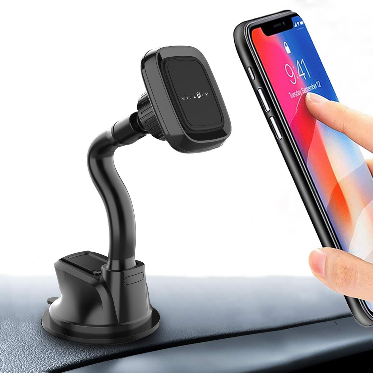 WYELOCK Long Arm Magnetic In-Car Phone Holder with Cup Suction – Dashboard & Windscreen Mount, 360° Rotation