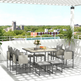Outsunny 8-Seater Square Garden Dining Set with Cushions, 4 Armchairs & 4 Footstools – 9-Piece Patio Set