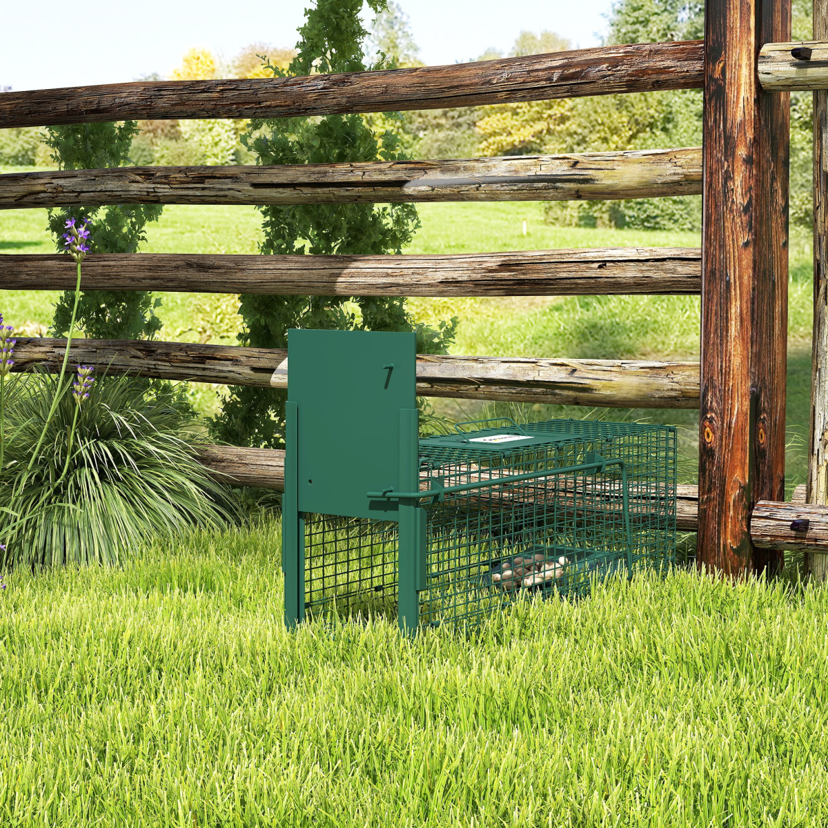 Outsunny Single Door Humane Rat Trap Cage for Small Animals with Top Handle – Steel, Dark Green