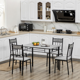 HOMCOM 5 Piece Dining Set with Marble-Effect Table & 4 Padded Chairs – Kitchen Table and Chairs, Light Grey & Black