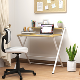 HOMCOM Folding Desk with 2-Tier Shelf – Space-Saving Home Office Computer Table, Maple Wood-Effect