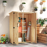 Outsunny Wooden Garden Tool Storage Cabinet with Double Doors, Shelves and Asphalt Roof – Fir Wood, Natural