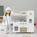 HOMCOM Luxury Kids Kitchen Playset with Accessories, Sink, Cooker & Water Dispenser – Role Play, White