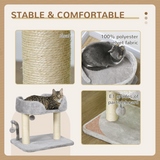 Plush Cat Tree with Sisal Scratching Post, Top Perch & Hanging Toy Balls – Compact Cat Tower, Light Grey