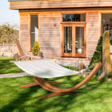 Outsunny Garden Hammock with Curved Wooden Stand – Freestanding Outdoor Relaxation, White