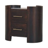 Artisan Furniture Solid Wood Valencia Two-Drawer Bedside Table, Curved Side Panels – Velvet Mocha, Dark Brown