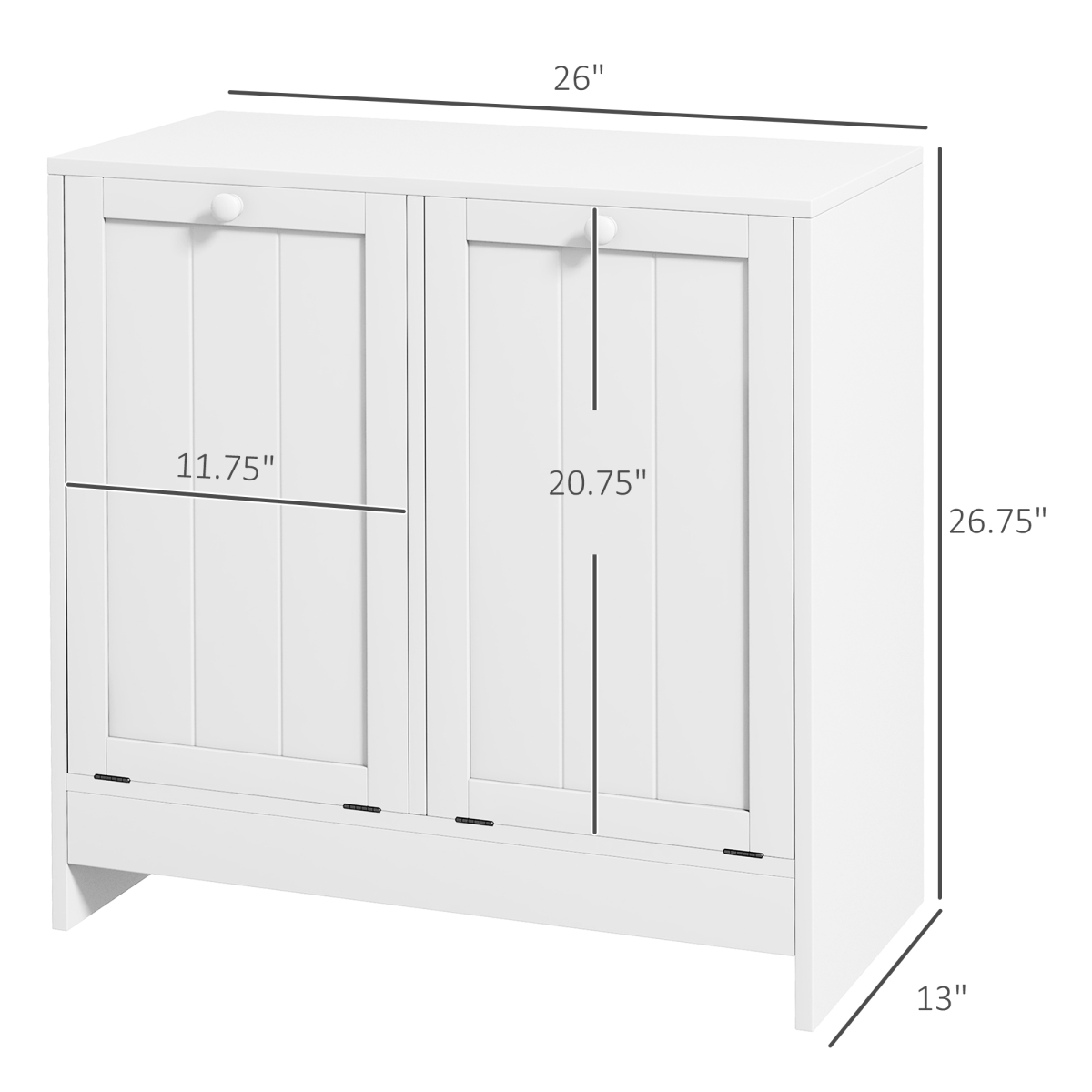 Tilt-Out Laundry Hamper Cabinet with 2 Compartments & Wood Handles – Hidden Laundry Storage, White