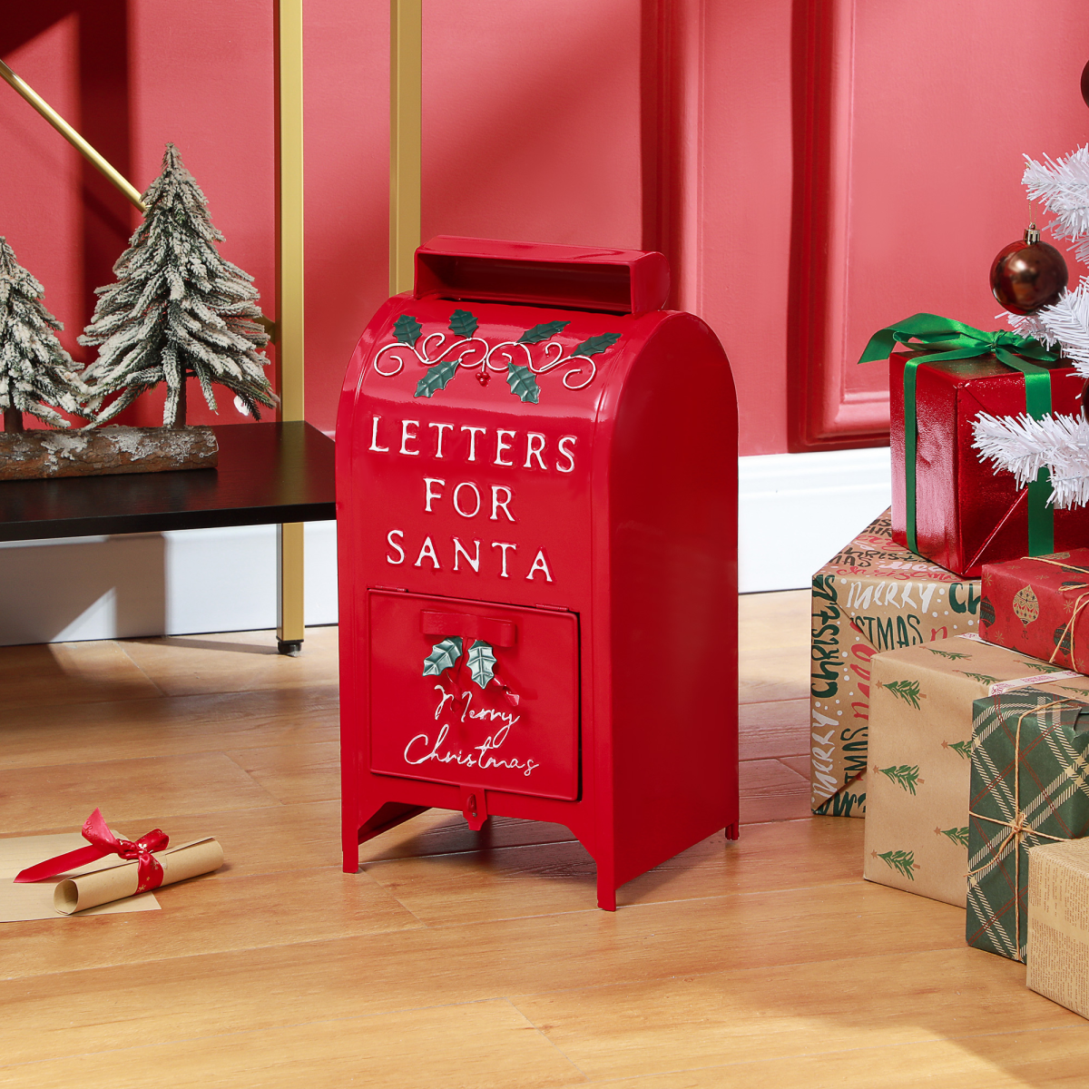 HOMCOM Christmas Post Box with 3D Embossed Pattern – Freestanding or Wall Mounted Festive Letter Box