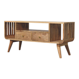 Artisan Furniture Solid Mango Wood Soba Nordic Media Unit, 2 Drawers & T-Bar Handles – TV Storage, Beige
