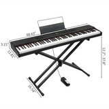 GPPD01-203 88 Key Digital Piano with Metal Stand, Bluetooth MIDI and Triple Pedals – Beginner Keyboard, Black