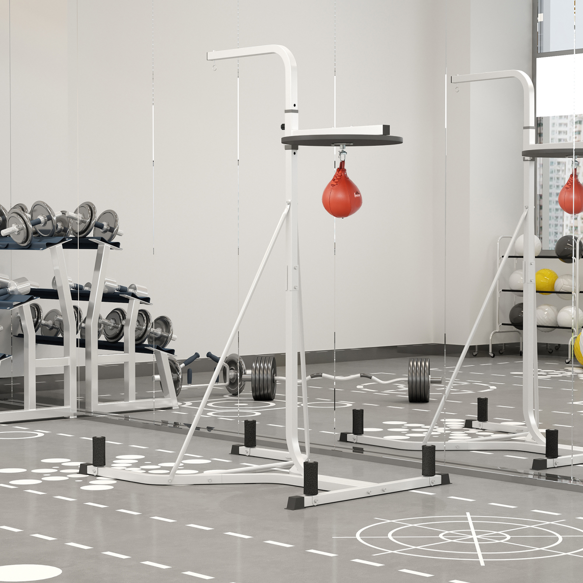 HOMCOM Free-Standing Speed Bag Platform with Adjustable Height – Steel Boxing Punch Bag Stand for Home Training
