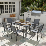 Outsunny 7 Piece Garden Dining Set with 150cm Table and 6 Stackable Chairs – Outdoor Balcony Furniture, Grey