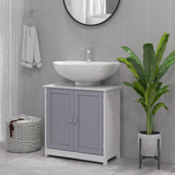 Kleankin 60 x 60cm Under-Sink Storage Cabinet with Double Doors & Adjustable Shelf – Grey and White