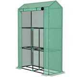 Mini Greenhouse with 3-Tier Shelf & Roll-up Zipped Door – Steel Frame Plant Grow House, 100 x 40 x 150cm, Green
