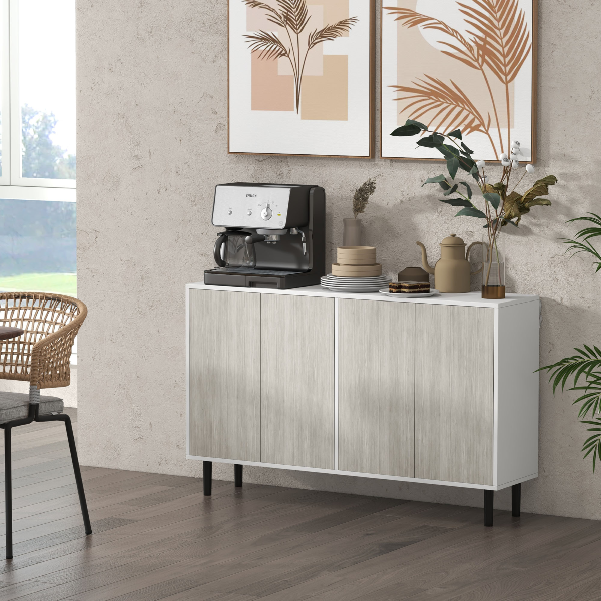 HOMCOM 2 Cupboard Sideboard with Adjustable Shelves – Living Room Storage Cabinet, White