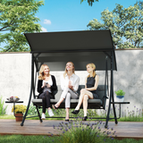 Outsunny 3-Seater Garden Swing Chair with Adjustable Canopy & Glass Coffee Tables – Steel Frame, Dark Grey
