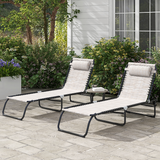 Outsunny Set of 2 Folding Beach Lounge Chairs with 4 Recline Positions & Headrest – Sun Loungers, Cream
