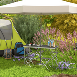 Outsunny Folding Camping Table and 4 Chairs Set with Adjustable Height & Parasol Hole – Aluminium, Black and Silver