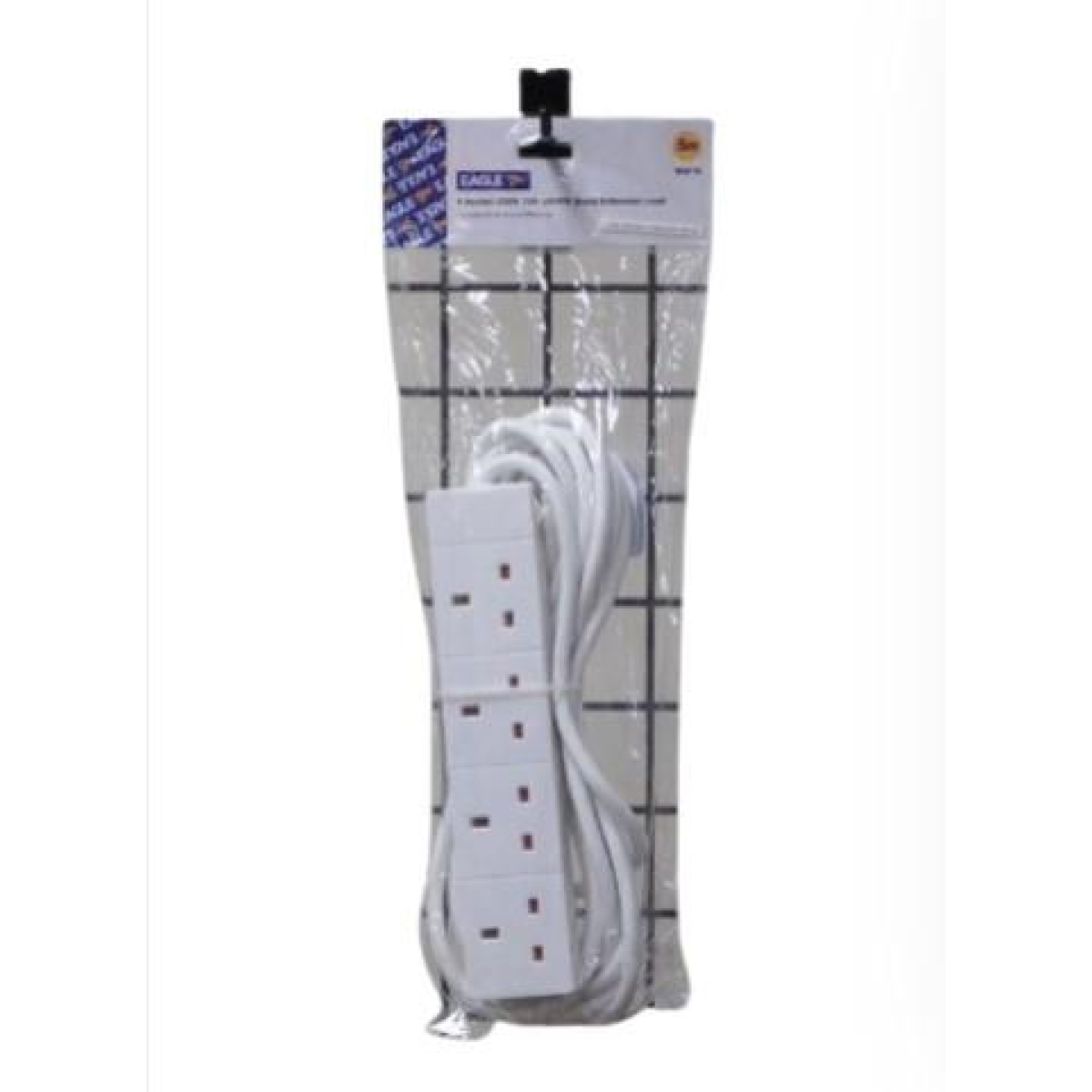 Eagle 4 Gang Extension Lead, 5 Metre 13A – UK Extension Socket for Home or Office, White