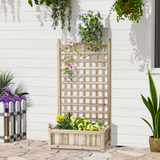 Outsunny Fir Wood Raised Garden Bed with Trellis & Drainage Holes – Indoor Outdoor Planter, Natural