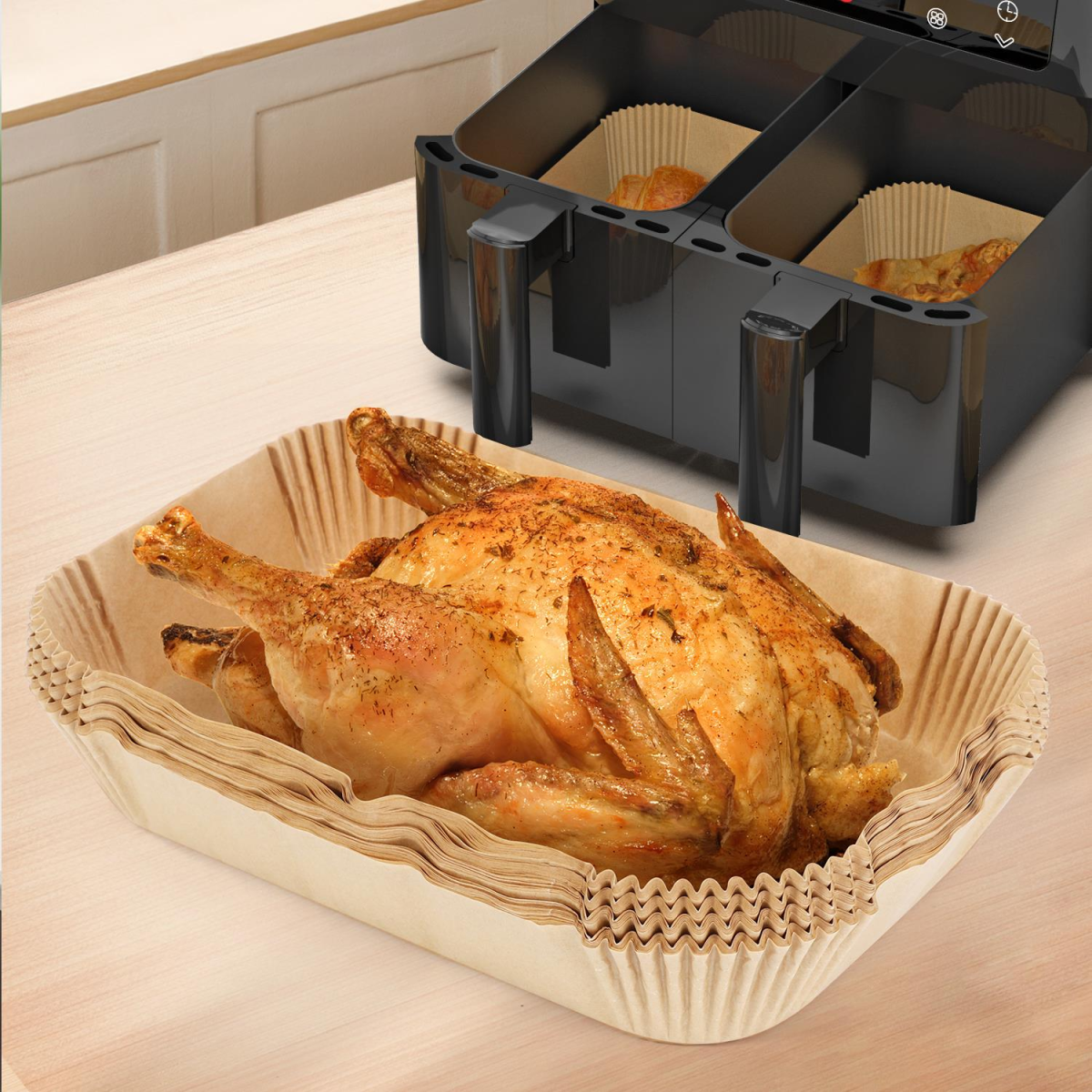 Vinsani 100-Piece Silicone-Coated Air Fryer Paper Liners – Non-Stick Greaseproof Disposable Liners, 21.8 x 14cm