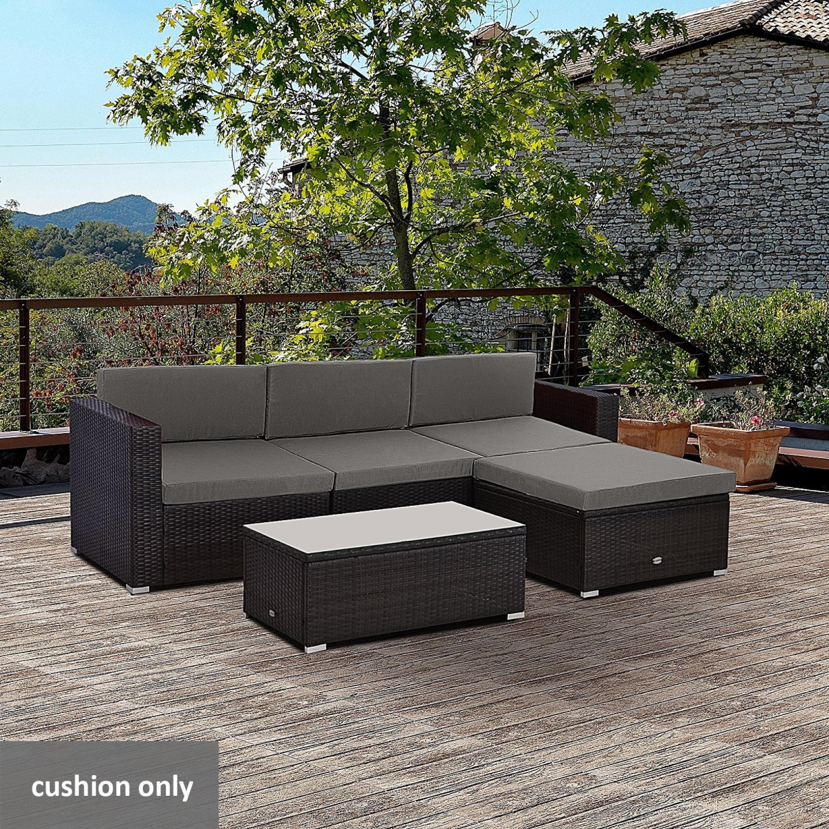 7-Piece Outdoor Rattan Cushion Set with Zip Covers – Patio Seat & Back Pads, Grey