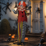 Outsunny Sound Activated Halloween Animatronic Clown – 173 cm Life-Size with Red Light-Up Eyes, Multi-Coloured