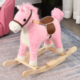 HOMCOM Plush Rocking Horse with Moving Mouth, Wagging Tail & Sounds – Toddler Ride-On, 36-72 Months, Pink