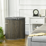 HOMCOM 100L Bamboo Laundry Basket with 2 Compartments, Lid and Removable Lining – Washing Hamper, Grey