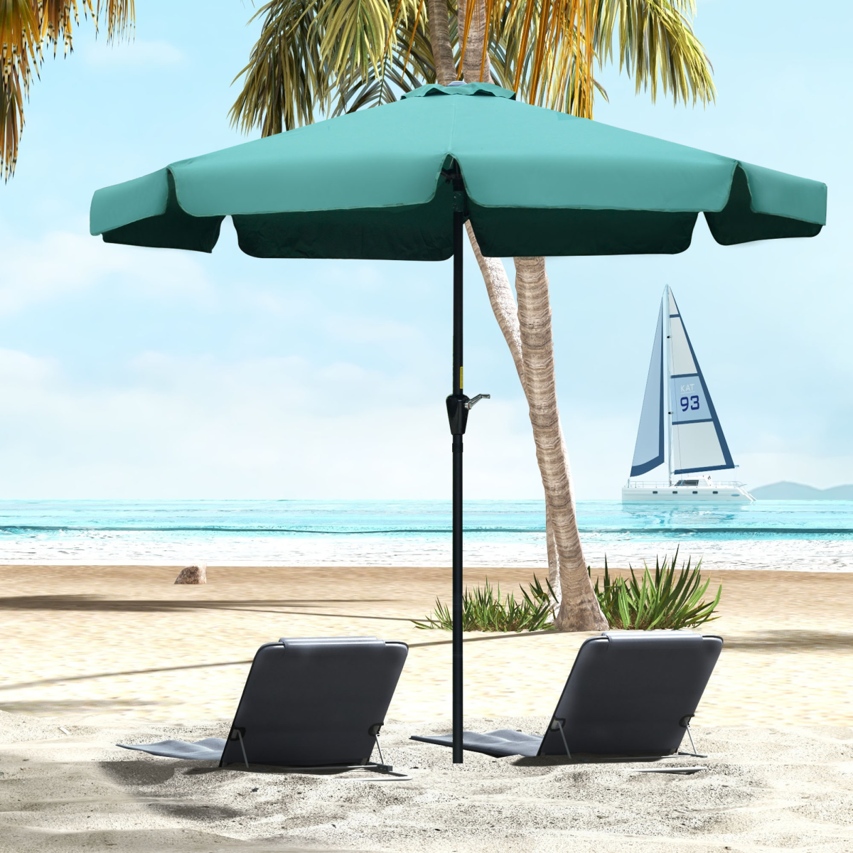 Outsunny 2.66m Scalloped Garden Patio Umbrella with Crank Handle & Push-Button Tilt – 4–6 Seater, Green