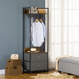 Industrial Clothes Rail with 2 Fabric Drawers & Top Shelf – Open Wardrobe Storage, Rustic Brown