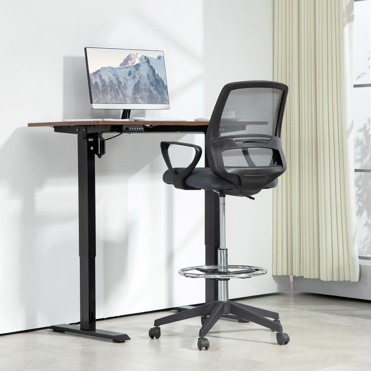 Vinsetto Draughtsman Chair Tall Office Chair with Adjustable Height and Footrest – Mesh Back, Grey