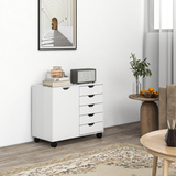 HOMCOM Mobile 5-Drawer Office Storage Cabinet with Door & Wheels – Printer Stand, White