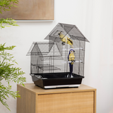 PawHut Metal Bird Cage with Plastic Perch, Food Container, Swing Ring and Handle – Compact Cage, Black