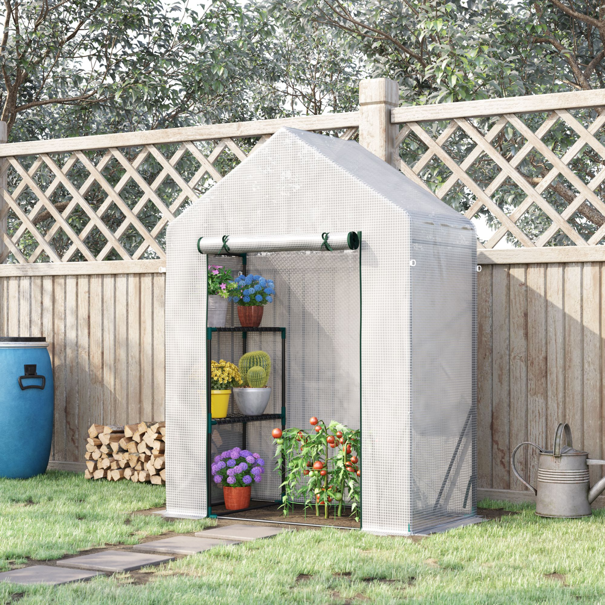Outsunny Portable Outdoor Greenhouse with Two Wire Shelves and Zippered Door – Gardening Plant Grow House