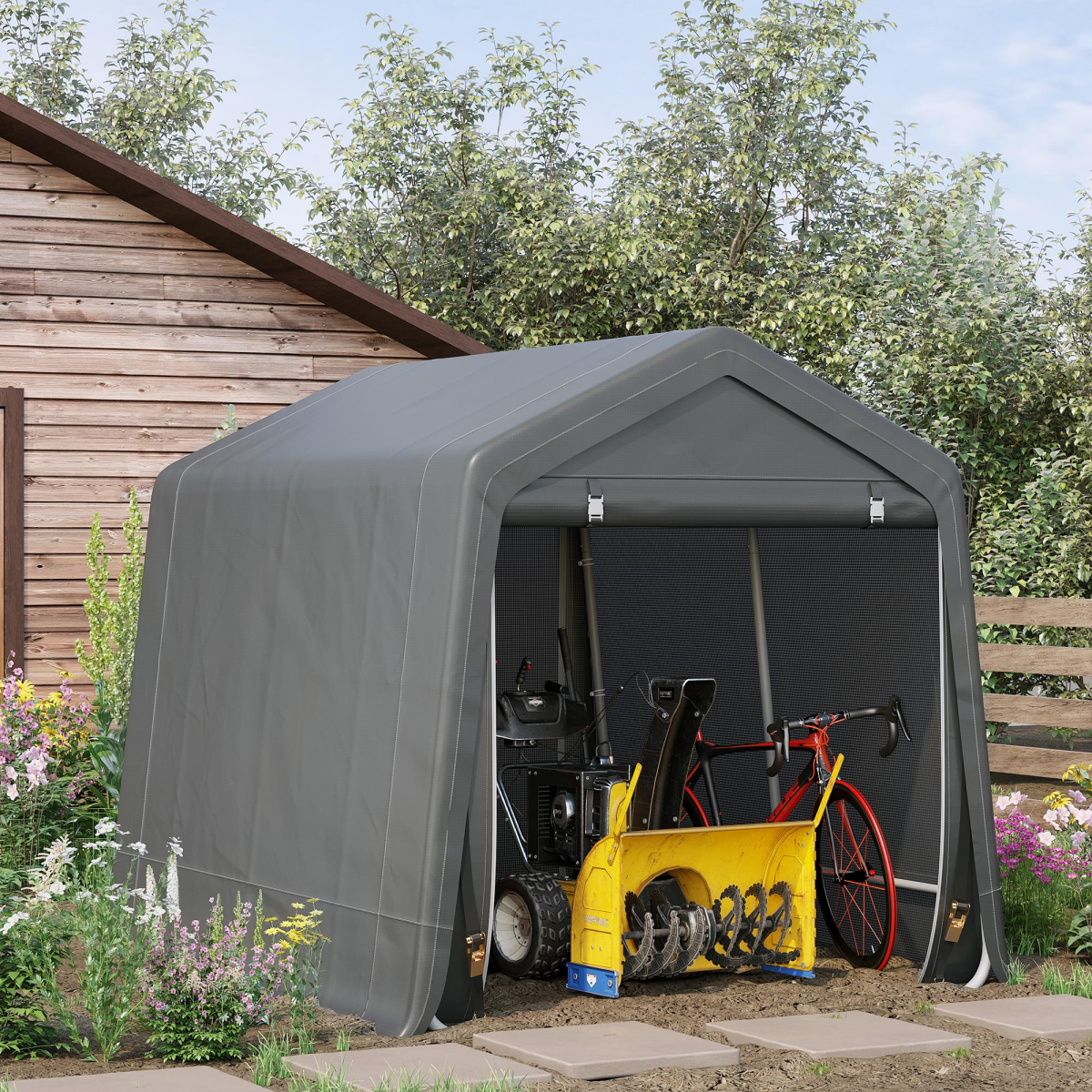 Outsunny Heavy Duty Garden Storage Tent, 2.8 x 2.4 x 2.4m – Bike and Tool Shelter, Dark Grey