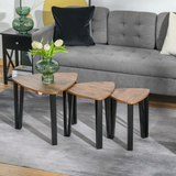 3-Piece Stackable Coffee Table Set with Walnut-Effect MDF Tops & Steel Frames – Nesting Tables