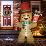 HOMCOM 7.5ft Christmas Inflatable Gingerbread Man with Candy Cane and LED Lights – Outdoor Garden Decor