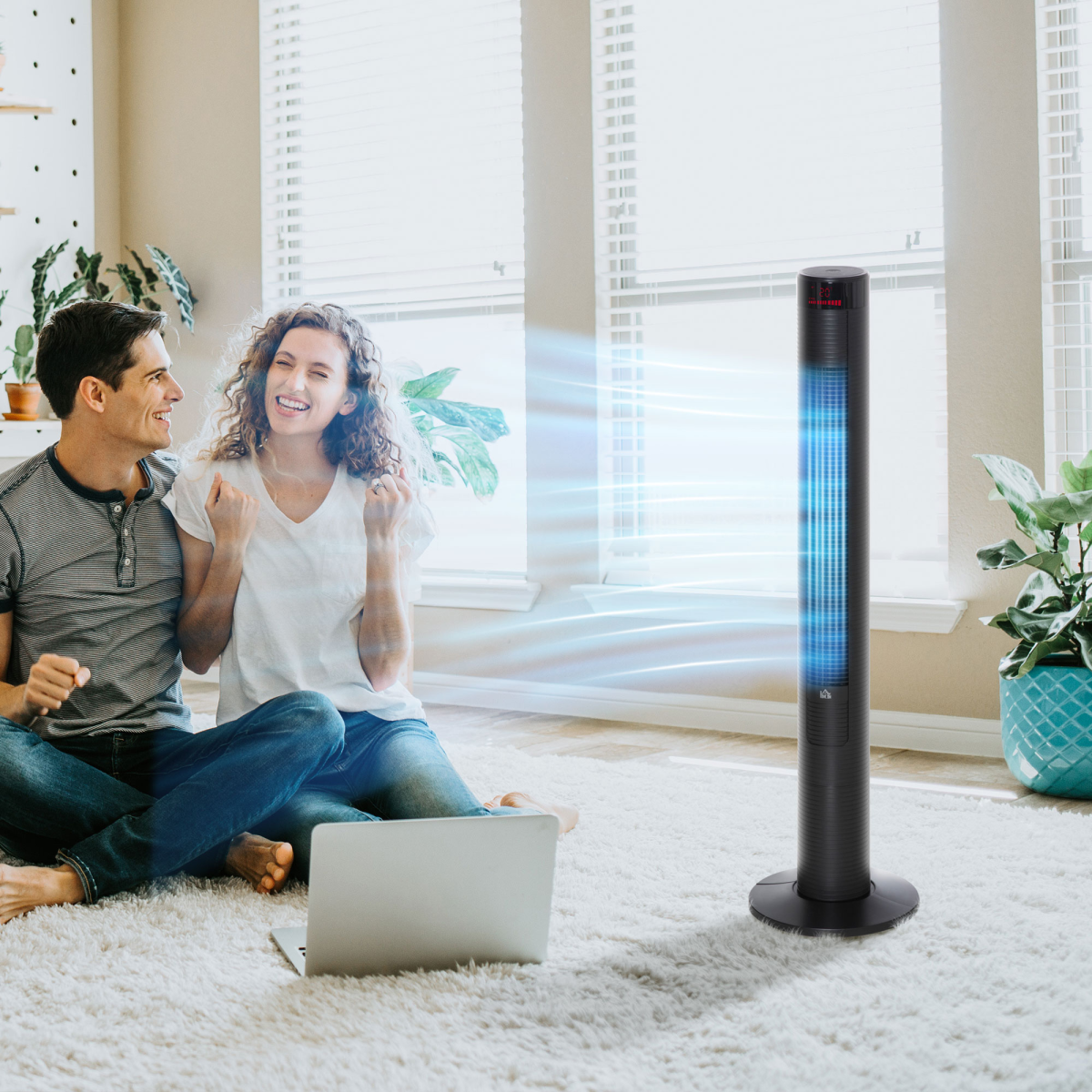 HOMCOM Oscillating Tower Fan with 3 Speeds & Remote Control – Slim Cooling, Black