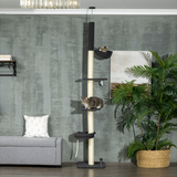PawHut Floor-to-Ceiling Cat Tree, 240–270 cm Height Adjustable with Bed, Hammock and Sisal Posts, Black